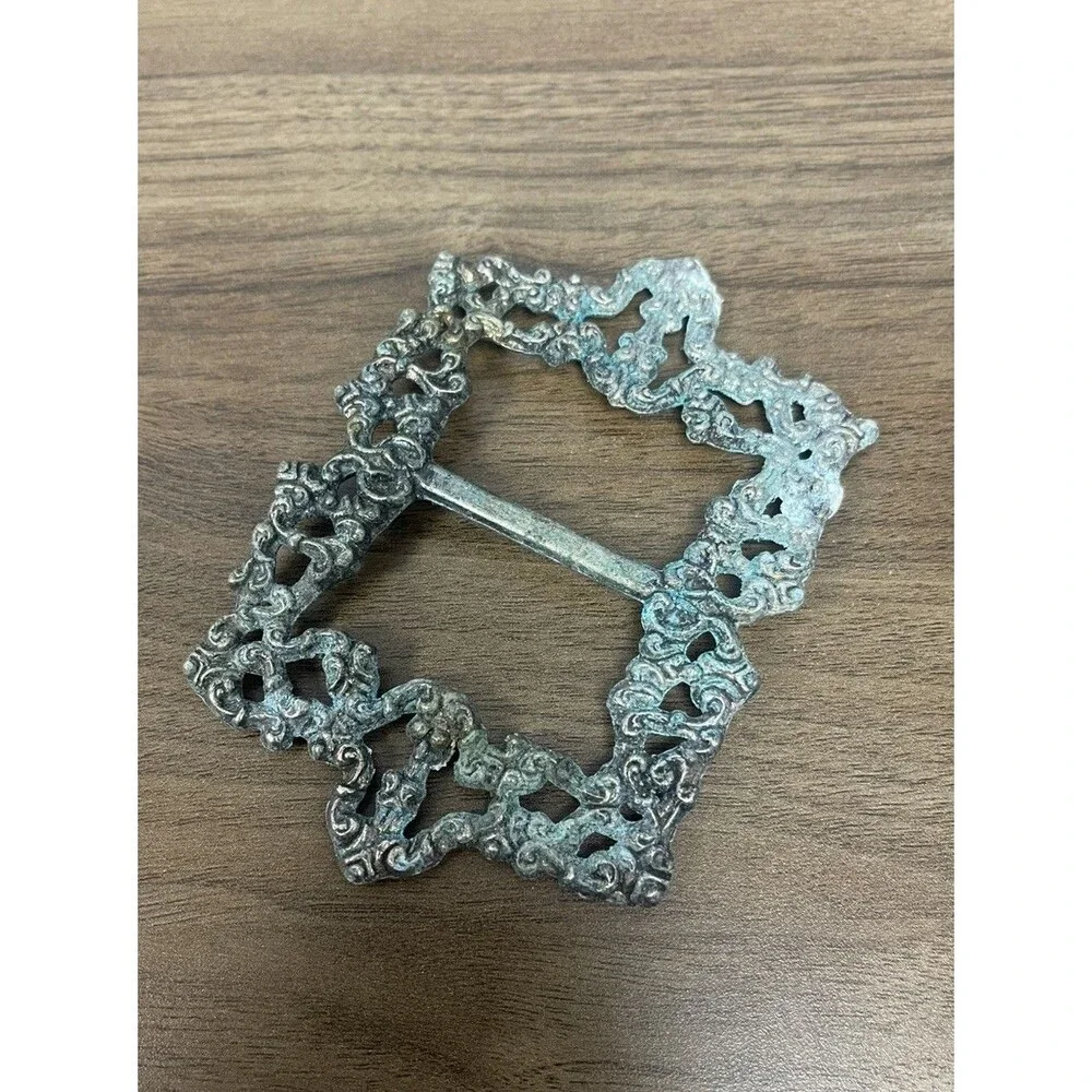 Antique Silver tone Patina Metal Belt Buckle Sash Large Victorian Style